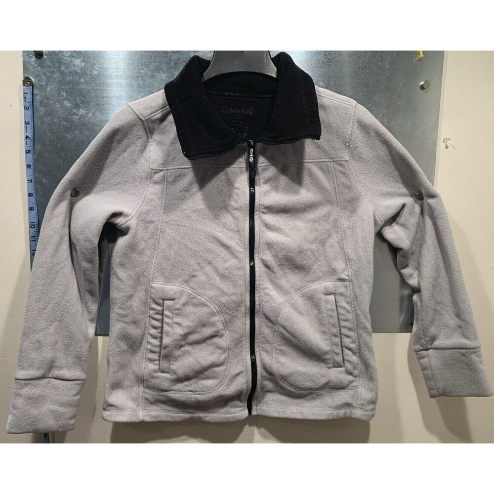 Calvin Klein Performance Womens Embroidered Zip Fleece Jacket Ivory Sz Large - Picture 3 of 11